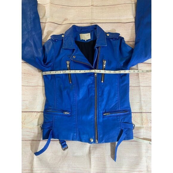 IRO Women's Luigaspe Blue Lamb Skin Designer Leather Moto Jacket - 2 - Picture 11 of 16